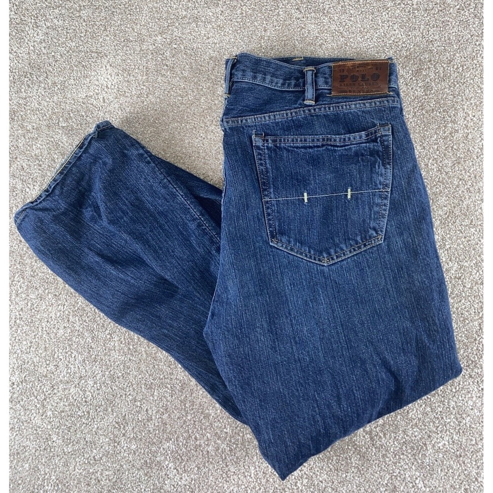 Polo Ralph Lauren Hampton Straight Mens Jeans 40x30 Brown Patch Preppy Work Read